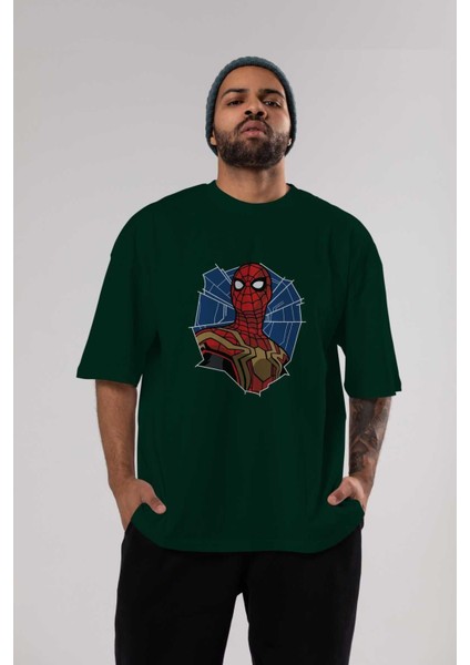 Spiderman (29) Ön Baskılı Zümrüt Yeşili Oversize T-Shirt Bisiklet Yaka Pamuk Erkek Kadın
