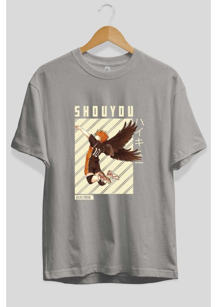 Shouyou Hinata 3 Anime Ön Baskılı Gri Oversize T-Shirt %100 Pamuk Erkek Kadın fiyatları