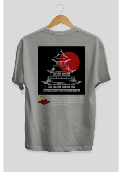 Retro Japanese Arka Baskılı Gri Oversize T-Shirt Unisex Erkek Kadın Bisiklet Yaka fiyatları