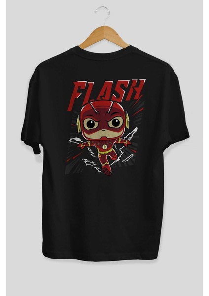 Flash Avengers (4) Arka Baskılı Siyah Oversize T-Shirt Bisiklet Yaka Pamuk Erkek Kadın fiyatları