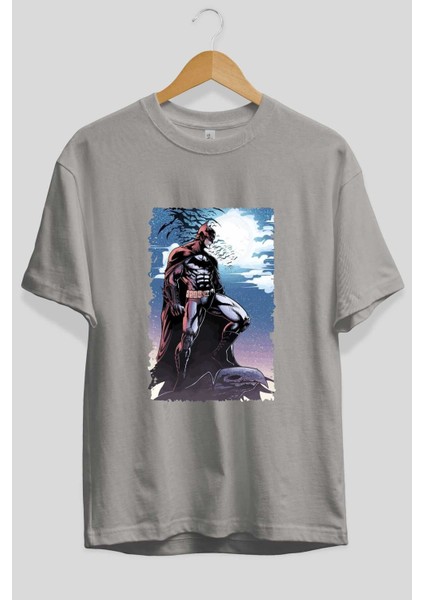 Batman (13) Ön Baskılı Gri Oversize T-Shirt Bisiklet Yaka Pamuk Erkek Kadın fiyatları