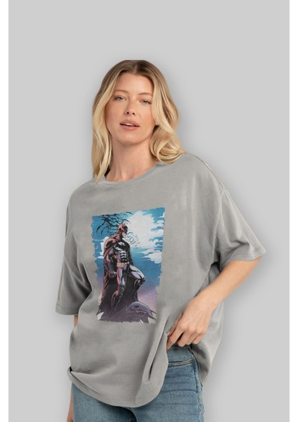 Batman (13) Ön Baskılı Gri Oversize T-Shirt Bisiklet Yaka Pamuk Erkek Kadın fırsatları