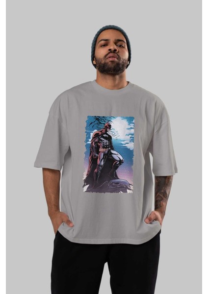 Batman (13) Ön Baskılı Gri Oversize T-Shirt Bisiklet Yaka Pamuk Erkek Kadın indirimleri