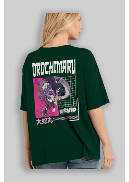 Orochimaru Arka Baskılı Zümrüt Yeşili Oversize T-Shirt Erkek Kadın Bisiklet Yaka fırsatları