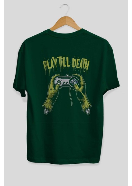 Play Till Death Arka Baskılı Zümrüt Yeşili Oversize T-Shirt Erkek Kadın Bisiklet Yaka fiyatları