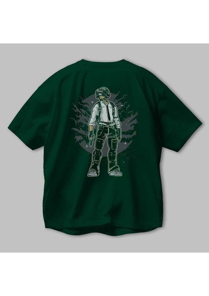 Pubg Arka Baskılı Zümrüt Yeşili Oversize T-Shirt Erkek Kadın Bisiklet Yaka modelleri