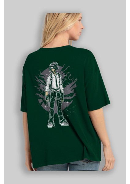 Pubg Arka Baskılı Zümrüt Yeşili Oversize T-Shirt Erkek Kadın Bisiklet Yaka fırsatları
