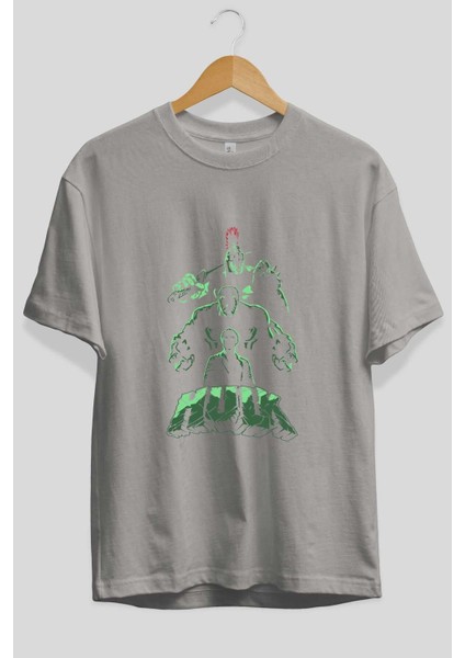 Hulk (11) Ön Baskılı Gri Oversize T-Shirt Bisiklet Yaka Pamuk Erkek Kadın fiyatları