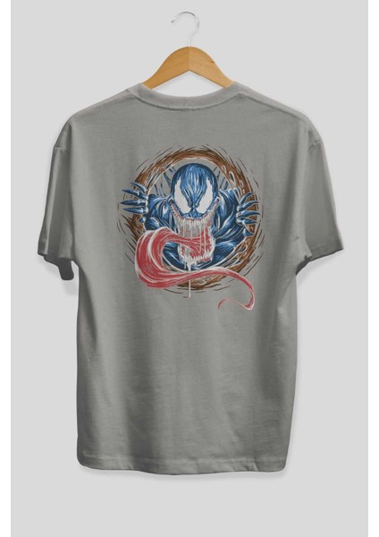 Venom (7) Arka Baskılı Gri Oversize T-Shirt Bisiklet Yaka Pamuk Erkek Kadın fiyatları