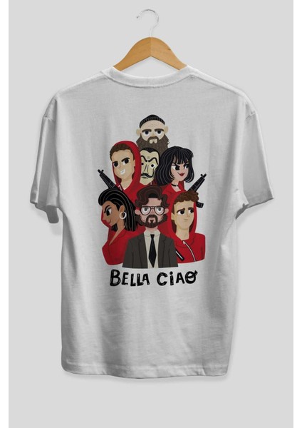 La Casa De Papel (13) Arka Baskılı Beyaz Oversize T-Shirt Bisiklet Yaka Pamuk Erkek Kadın fiyatları
