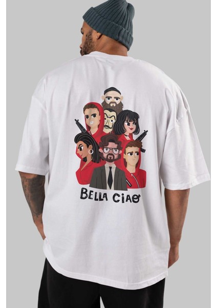 La Casa De Papel (13) Arka Baskılı Beyaz Oversize T-Shirt Bisiklet Yaka Pamuk Erkek Kadın indirimleri