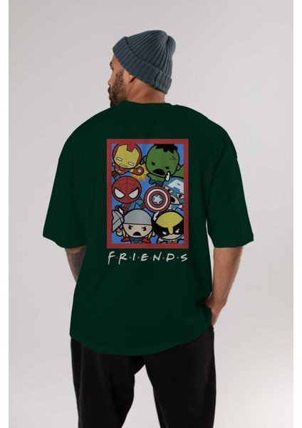 Friends Avenger Arka Baskılı Zümrüt Yeşili Oversize T-Shirt Bisiklet Yaka Erkek Kadın indirimleri
