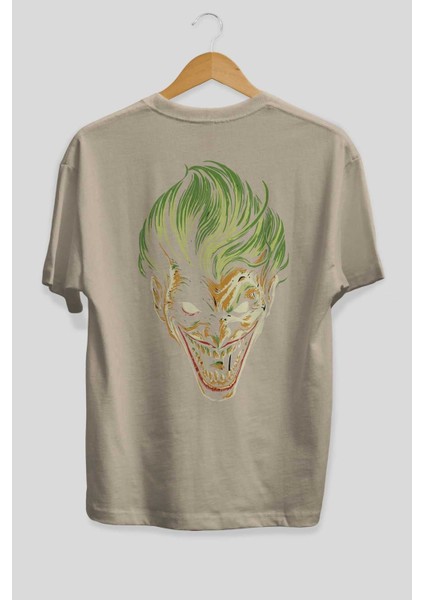 Joker (3) Arka Baskılı Bej Oversize T-Shirt Bisiklet Yaka Pamuk Erkek Kadın fiyatları