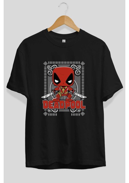 Deadpool (17) Ön Baskılı Siyah Oversize T-Shirt Bisiklet Yaka Erkek Kadın fiyatları