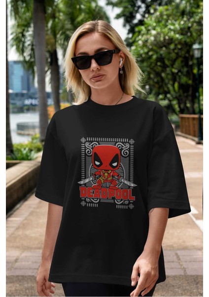 Deadpool (17) Ön Baskılı Siyah Oversize T-Shirt Bisiklet Yaka Erkek Kadın indirimleri
