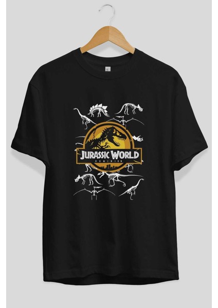 Jurassic Park (5) Ön Baskılı Siyah Oversize T-Shirt Bisiklet Yaka Erkek Kadın fiyatları