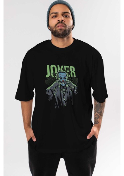 Joker (9) Ön Baskılı Siyah Oversize T-Shirt Bisiklet Yaka Erkek Kadın
