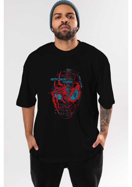 Spiderman (21) Ön Baskılı Siyah Oversize T-Shirt Bisiklet Yaka Erkek Kadın