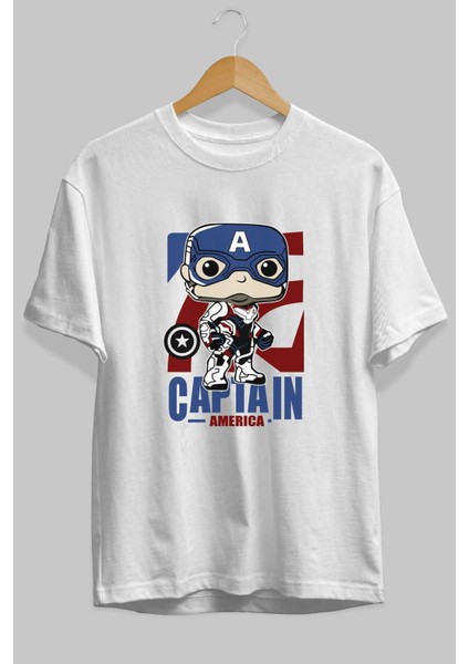Captain America Ön Baskılı Beyaz Oversize T-Shirt Bisiklet Yaka Erkek Kadın fiyatları