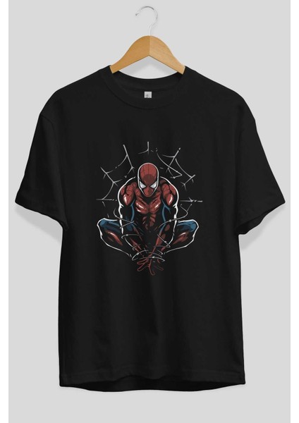 Spiderman (15) Ön Baskılı Siyah Oversize T-Shirt Bisiklet Yaka Erkek Kadın fiyatları