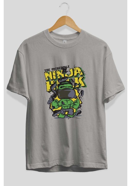 Hulk (5) Ön Baskılı Gri Oversize T-Shirt Bisiklet Yaka Pamuk Erkek Kadın fiyatları