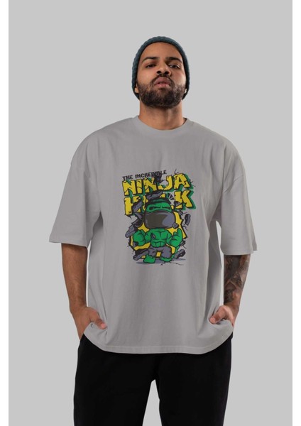 Hulk (5) Ön Baskılı Gri Oversize T-Shirt Bisiklet Yaka Pamuk Erkek Kadın indirimleri