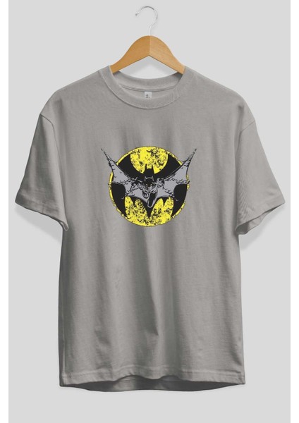 Batman 5 Ön Baskılı Gri Oversize T-Shirt Bisiklet Yaka Pamuk Erkek Kadın fiyatları