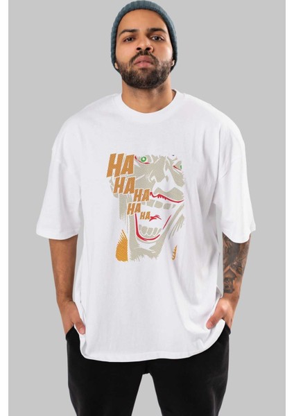 Joker (7) Ön Baskılı Beyaz Oversize T-Shirt Bisiklet Yaka Erkek Kadın