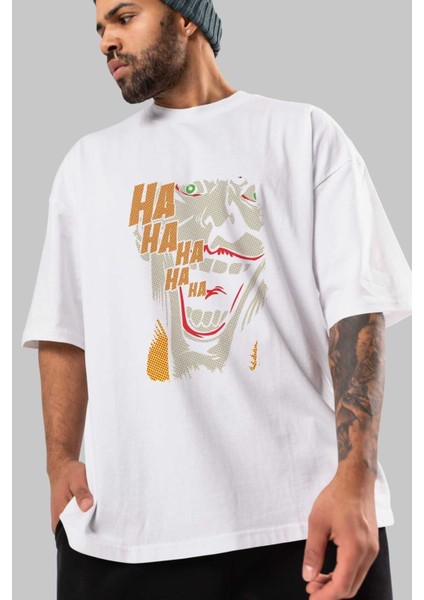 Joker (7) Ön Baskılı Beyaz Oversize T-Shirt Bisiklet Yaka Erkek Kadın modelleri