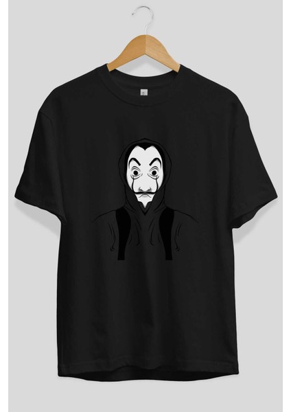 La Casa De Papel (7) Ön Baskılı Siyah Oversize T-Shirt Bisiklet Yaka Erkek Kadın