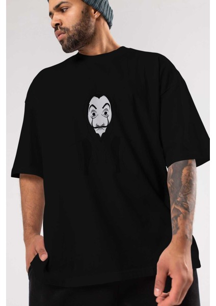 La Casa De Papel (7) Ön Baskılı Siyah Oversize T-Shirt Bisiklet Yaka Erkek Kadın