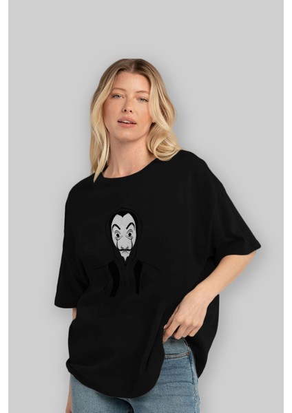 La Casa De Papel (7) Ön Baskılı Siyah Oversize T-Shirt Bisiklet Yaka Erkek Kadın