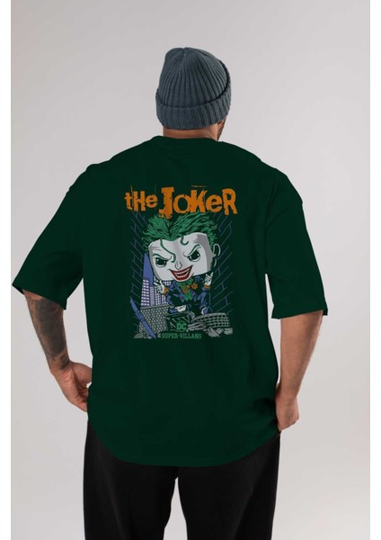 Joker (6) Arka Baskılı Zümrüt Yeşili Oversize T-Shirt Bisiklet Yaka Erkek Kadın
