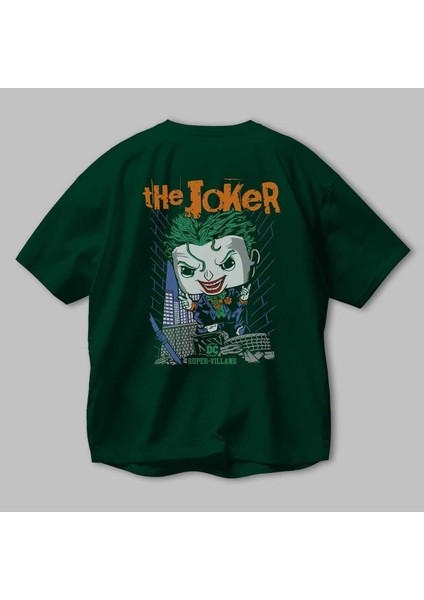 Joker (6) Arka Baskılı Zümrüt Yeşili Oversize T-Shirt Bisiklet Yaka Erkek Kadın modelleri