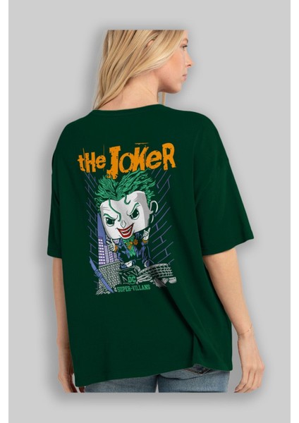 Joker (6) Arka Baskılı Zümrüt Yeşili Oversize T-Shirt Bisiklet Yaka Erkek Kadın fırsatları