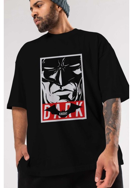 Batman (23) Ön Baskılı Siyah Oversize T-Shirt Bisiklet Yaka Erkek Kadın modelleri