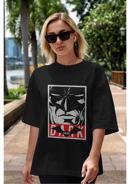 Batman (23) Ön Baskılı Siyah Oversize T-Shirt Bisiklet Yaka Erkek Kadın indirimleri