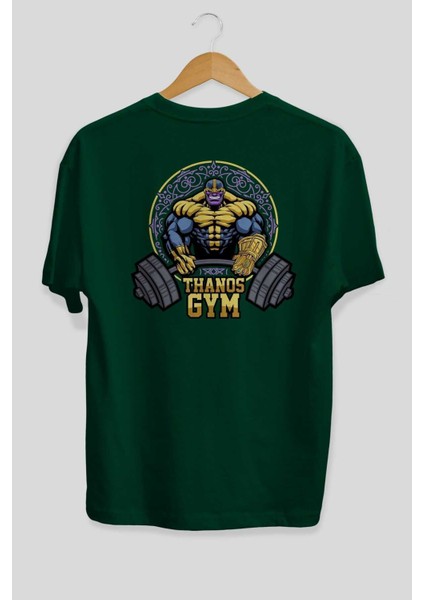 Thanos Gym Arka Baskılı Zümrüt Yeşili Oversize T-Shirt Bisiklet Yaka Erkek Kadın fiyatları
