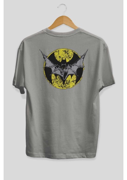 Batman 5 Arka Baskılı Gri Oversize T-Shirt Bisiklet Yaka Pamuk Erkek Kadın fiyatları
