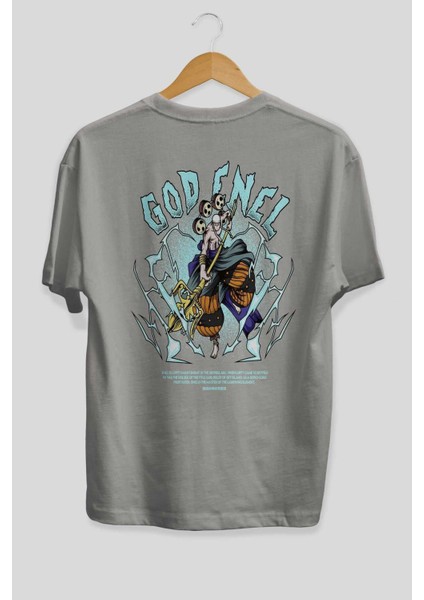 Eneru Anime Arka Baskılı Gri Oversize T-Shirt %100 Pamuk Erkek Kadın fiyatları