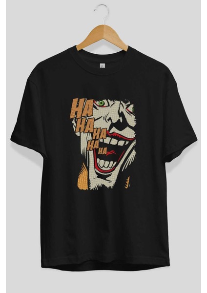 Joker (7) Ön Baskılı Siyah Oversize T-Shirt Bisiklet Yaka Erkek Kadın fiyatları