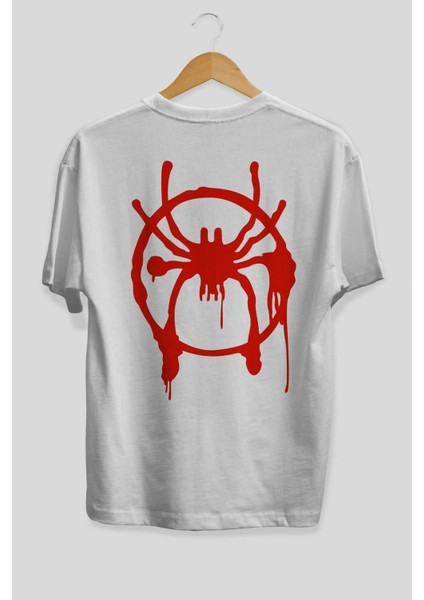 Spiderman (32) Arka Baskılı Beyaz Oversize T-Shirt Bisiklet Yaka Pamuk Erkek Kadın fiyatları