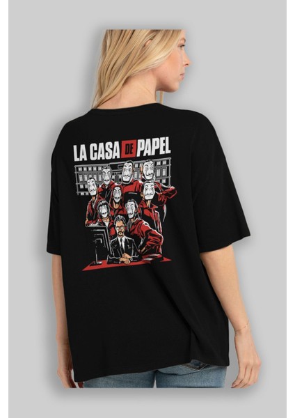 La Casa De Papel (5) Arka Baskılı Siyah Oversize T-Shirt Bisiklet Yaka Pamuk Erkek Kadın fırsatları