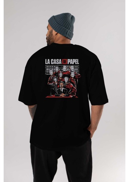 La Casa De Papel (5) Arka Baskılı Siyah Oversize T-Shirt Bisiklet Yaka Pamuk Erkek Kadın indirimleri