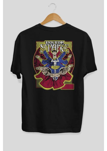 Doctor Strange (1) Arka Baskılı Siyah Oversize T-Shirt Bisiklet Yaka Pamuk Erkek Kadın