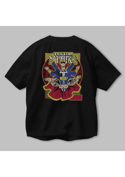 Doctor Strange (1) Arka Baskılı Siyah Oversize T-Shirt Bisiklet Yaka Pamuk Erkek Kadın