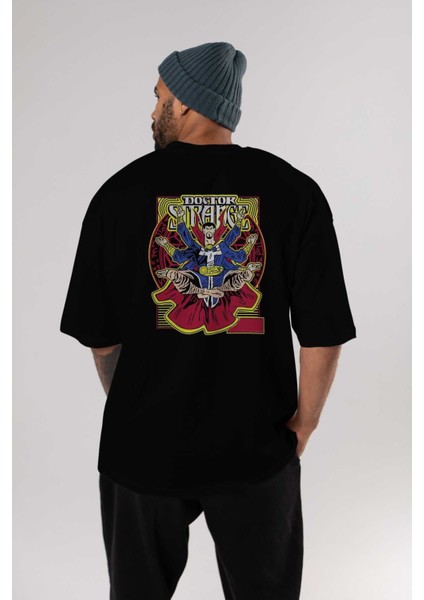 Doctor Strange (1) Arka Baskılı Siyah Oversize T-Shirt Bisiklet Yaka Pamuk Erkek Kadın