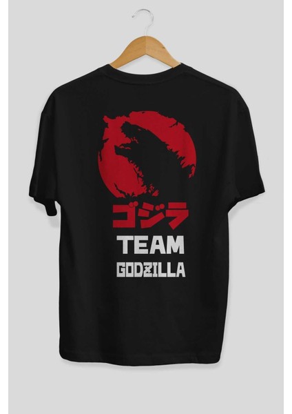 Team Godzilla Arka Baskılı Siyah Oversize T-Shirt Bisiklet Yaka Pamuk Erkek Kadın fiyatları