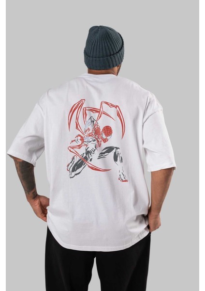 Spiderman (16) Arka Baskılı Beyaz Oversize T-Shirt Bisiklet Yaka Pamuk Erkek Kadın