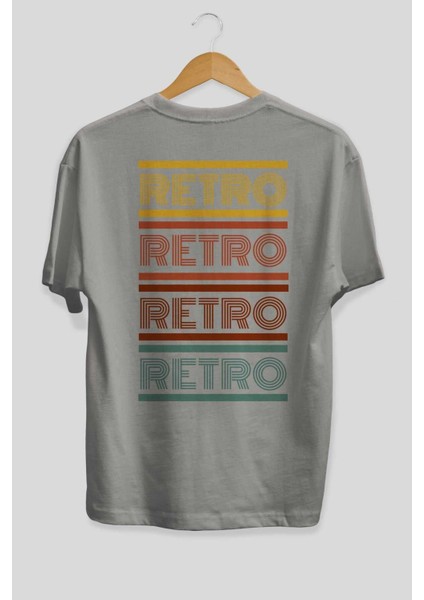 Retro Yazılı Arka Baskılı Gri Oversize T-Shirt Unisex Erkek Kadın Bisiklet Yaka fiyatları